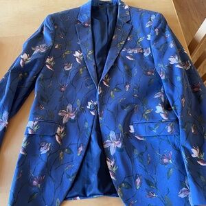 Topman Skinny Fit Blue Floral Suit 38r 31x30